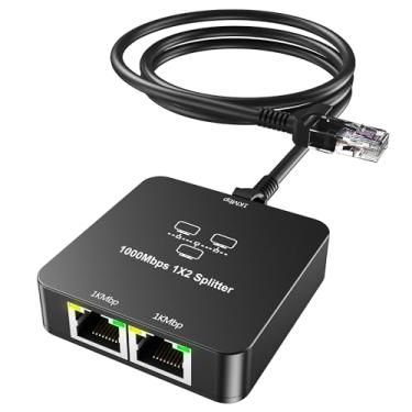 Imagem de Divisor Ethernet 1 para 2 saídas com cabo Ethernet Cat 6, alta velocidade de 1000 Mbps, divisor RJ45, conector divisor de Internet Gigabit para cabo Cat 5/5e/6/7/8
