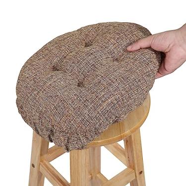 Imagem de SINOSSO Modern Linen Bar Stool Cushion Dia.13, Fashion Interweaving Design Anti-Skid Silicone Round Stool Seat Cushion Cover Padded (Light Brown, M,1)