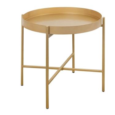 Imagem de Mesa de Apoio Bandeja Sofá Cama Redonda 40x40cm Baixa Collie Dourado