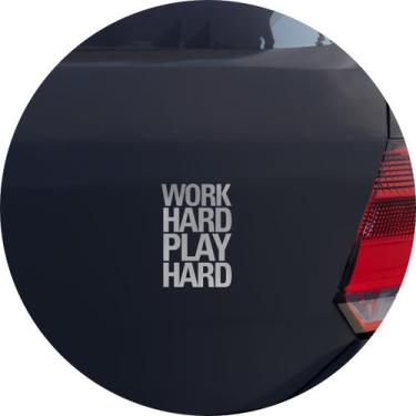Imagem de Adesivo de Carro Work Hard Play Hard - Cor Prata - Melhor Adesivo, Pra