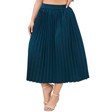 Imagem de KOJOOIN Saia plissada plus size plus size saia cintura elástica boho saias midi plus size para mulheres curvilíneas, Verde, 3G