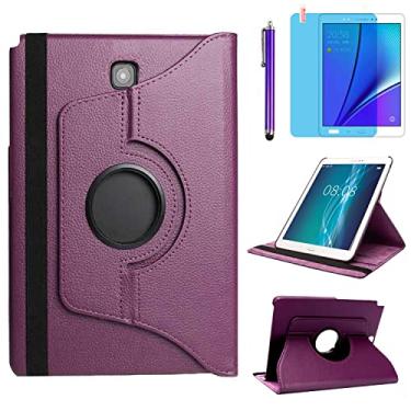 Imagem de Capa para Samsung Galaxy Tab A 20.3 cm 2015 (SM-T350 T351 T355 SM-P350 P355) - Capa protetora inteligente com suporte giratório de 360 graus, com caneta Stylus, película de tela (roxa)