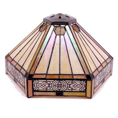 Imagem de Tiffany Lâmpada de substituição W12H6 Polegadas Amarelo Vitral Missão Estilo Hexágono para Lâmpada de Mesa Luminária de Teto Pingente S011 WERFACTORY Amante dos Pais Criança Quarto Estudo Mesa de Estudo Cabeceira