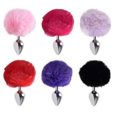 Imagem de Plug anal médio aço pompom coelho - sexy import, Roxo