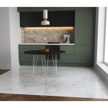 Imagem de Mesa de Jantar Redonda 90cm Preta Clips 3 Pés Ferro Branco - Imperio R