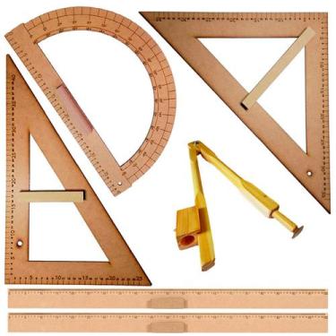 Imagem de Kit Geométrico Professor Com 2 Réguas de 1 Metro 1 Esquadro 45 Graus 1