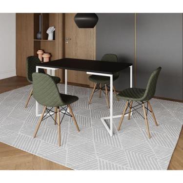 Imagem de Mesa Jantar Industrial com 4 Cadeiras Estofadas Verde Madeira Tampo Pr
