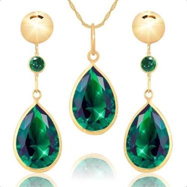 Imagem de Brinco E Pingente Em Ouro 18k Com Zircônia - Paulistana Joias, Verde e