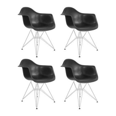 Imagem de Kit 4 Poltronas Eames Eiffel Preta com Braço Daw Ferro Branco - Up Hom