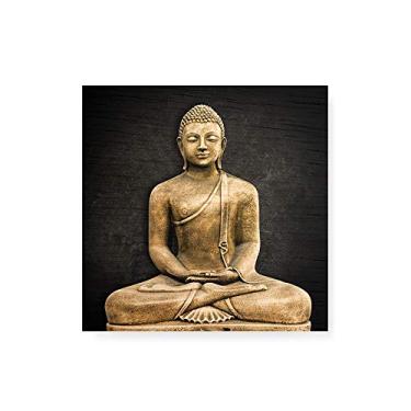 Imagem de Arte Maníacos Quadro decorativo com moldura caixa branca em Madeira - Budah Dourado Meditando - 30x30cm