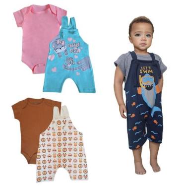 Imagem de 2 peças Roupa Bebê Jardineira Body Manga Curta - Lumari Kids, Menina, 