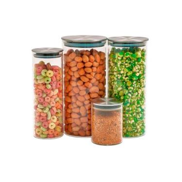 Imagem de Kit 4 potes de vidro com tampa inox hermético 210ml, 550ml, 950ml e 1,