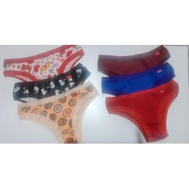 Imagem de Kit 6 Calcinhas Algodão Adulto Lateral Larga Lisa E Estamp. - Dani Lin