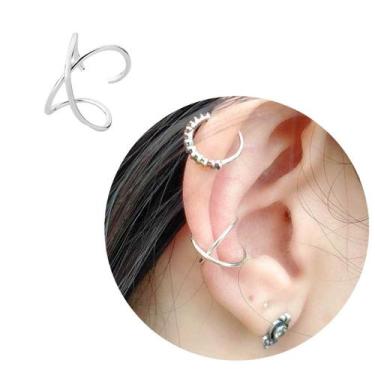 Imagem de Piercing Pressão Fake Orelha Cruzado Em X Prata 925 Cartilagem Conch H