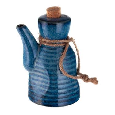 Imagem de Happy Sales HSSD-BLUE7, Dispensador de óleo de cerâmica de cerâmica estilo japonês - Ponzu, vinagre, molho de soja - rolha de cortiça, 207 ml, azul