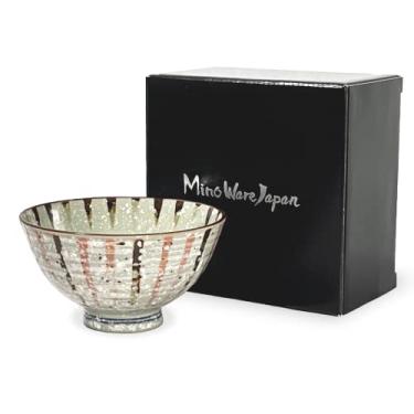 Imagem de MINO WARE JAPAN Tigela de arroz de cerâmica japonesa estilo tradicional Chawan Pottery, pode ir à máquina de lavar louça, feita no Japão (Sabitokusa, pequena (nakahira))