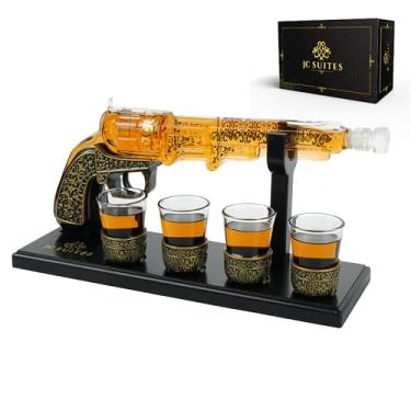 Imagem de Conjunto de decantadores de uísque – Decantador de arma de luxo com 4 copos de shot e caixa de presente – Conjuntos de decantadores de licor, bourbon e uísque para homens – Conjunto exclusivo de