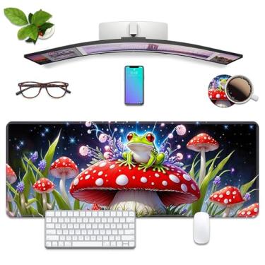 Imagem de Tapete de mesa sapo cogumelo tapete de rato para jogos com porta-copos, XL grande tapete de rato estendido decoração de mesa tapete de escrita bordas costuradas base de borracha antiderrapante para