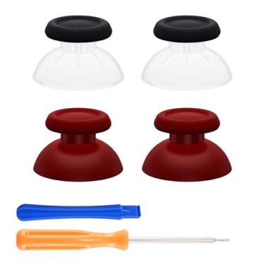 Imagem de eXtremeRate 2 pares de substituição para controle de PS5, joystick analógico preto personalizado transparente e vermelho carmim para PS5, para PS4 todos os modelos de controladores universais - controle não incluído