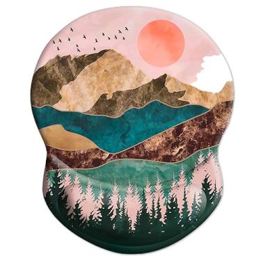 Imagem de Mouse pad ergonômico com suporte - descanso de pulso confortável, base de poliuretano antiderrapante para escritório em casa, estudos, jogos (montanhas da floresta do pôr do sol)