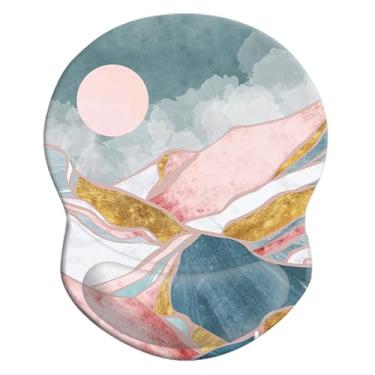 Imagem de Mouse pad ergonômico com suporte de pulso, almofada de descanso de pulso confortável para alívio da dor com base de poliuretano antiderrapante para jogos, casa, escritório e viagens (montanhas abstratas)