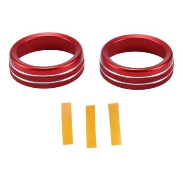 Imagem de Hihaha Anel de cobertura de botão de controle de volume de áudio de rádio de mídia para Ford para Mustang 2015-2021 / acabamento de decalque interior/liga de alumínio elegante/2 peças vermelhas