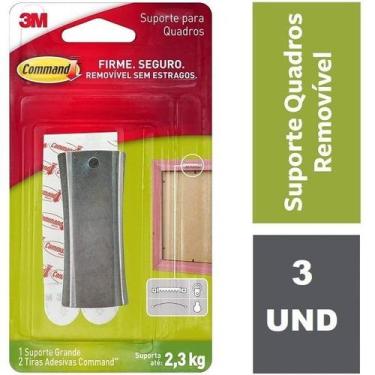 Imagem de Kit com 3 Suporte Adesivo para Quadros Command AÇO Grande ATE 2,3KG 3M