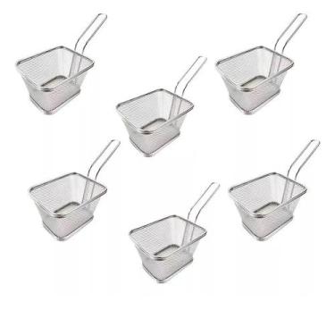 Imagem de 6 Mini Cestos Fritura Inox 12cm Servir Porção Batatas Fritas - FRIGOPR