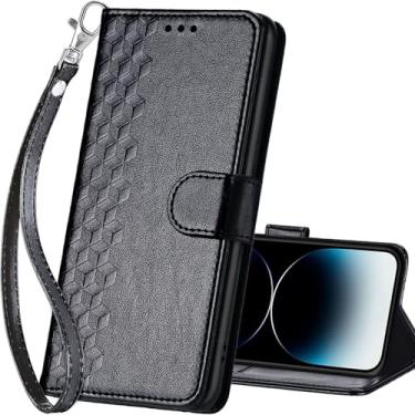 Imagem de SASYMALY Capa carteira para iPhone 15 Pro Max, capa flip com suporte para mulheres e homens, capa de telefone de couro PU adequada para iPhone 15 Pro Max de 6,7 polegadas [cubo preto]