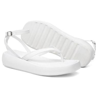 Imagem de Sandália Feminina Papete Branco Plataforma Blogueira Estilosa Moda - D