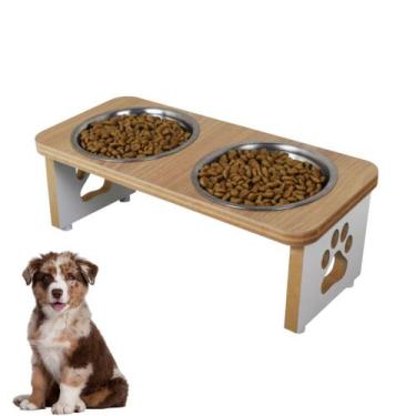 Imagem de Comedouro Pet Cachorro Elevado Duplo MDF Linha Basic - Amadeirado - Ma
