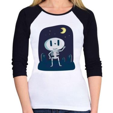 Imagem de Baby Look Raglan Esqueleto Manga 3/4 - Foca na Moda, Branco, Preto, G