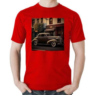 Imagem de Camiseta Algodão Carro antigo na cidade - Foca na Moda, Vermelho, M