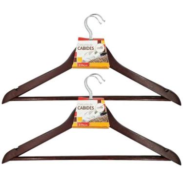Imagem de Kit 6x Cabides Madeira Marrom Gancho De Roupas Com Cavas - Kadê