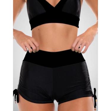 Imagem de Calcinha De Biquíni Shortinho Preto Cintura Alta Regulável Uv50+ Kalin