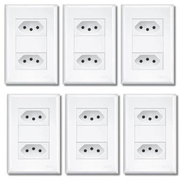 Imagem de Kit Com 6 Tomadas Duplas Brancas 2p+t 10a/250v Evidence Fame