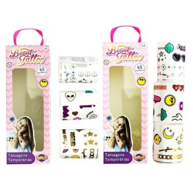 Imagem de Kit 90 Tatuagens Adesivas Temporárias Infantil Colorida Beauty Tattoo 