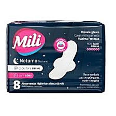Imagem de Absorv Mili Noturno Suave C/Abas 8 Unid