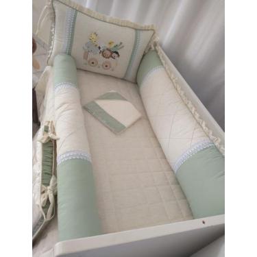 Imagem de Kit Berço Americano Bordado Turminha Safari Linho Com Erva Doce - Baby
