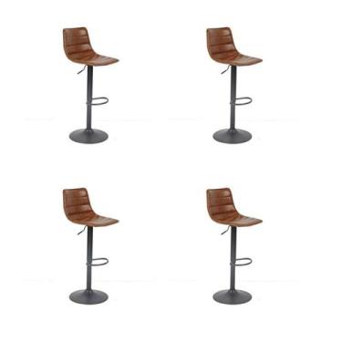 Imagem de Kit 4 Banquetas Barbacena Marrom PU Base Disco - Rivatti