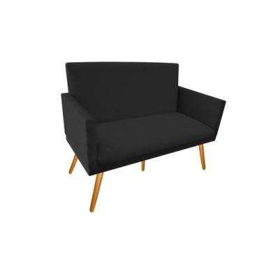 Imagem de Namoradeira Nina Decorativa Suede Preto 2 Lugares Pés Madeira Mz Decor