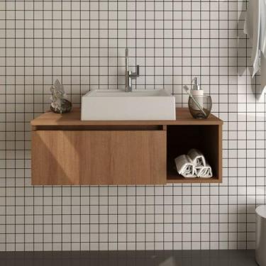 Imagem de Balcão Gabinete Suspenso para Banheiro com 1 Porta e Nicho Lateral 80c