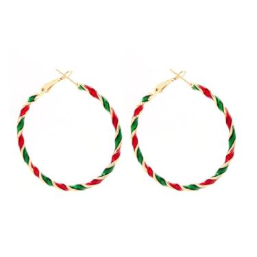 Imagem de Brincos de argola de doces de Natal, elegante, esmaltado, vermelho, verde, torcido, grande, redondo, guirlanda de círculo, leve, chique, brincos pendentes para mulheres, Natal, Dia de Ação de Graças,