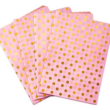 Imagem de MR FIVE 100 Folhas de Papel de Seda Rosa com Padrão Dourado A Granel, 20"x14", Papel de Seda Rosa para Sacolas de Presente, Papel de Seda Rosa Dourado para Aniversário, Feriado, Ca(Bolinhas Douradas)
