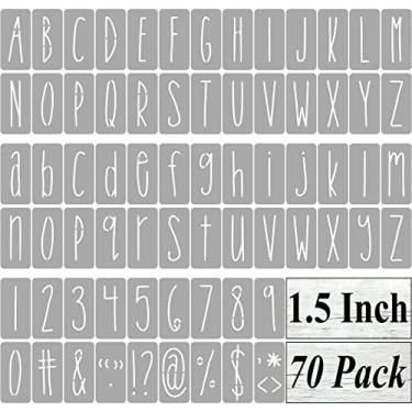 Imagem de Estêncil de letras do alfabeto de 3,8 cm para pintura – Pacote com 70 modelos de estêncil de letras e números com placas para pintura em madeira, estênceis reutilizáveis para quadros de giz e arte de parede