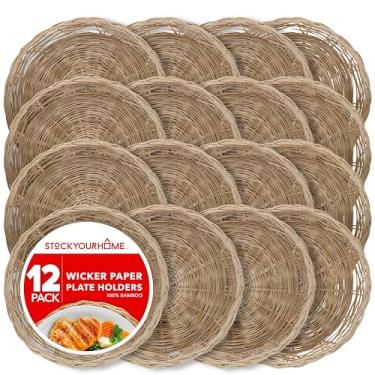 Imagem de Stock Your Home Suporte de placa de papel de bambu de 25 cm (12 unidades) - Suportes de placa de papel resistente - Suporte de placa de papel de vime - Suportes de placa de papel de bambu - Suportes