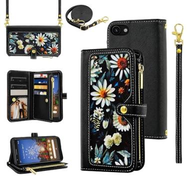Imagem de Furiet Capa carteira floral para Google Pixel 3a com alça de pulso alça de ombro flip bolsa com zíper, couro PU de luxo, suporte para cartão de identificação de crédito, acessórios, capa de telefone