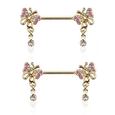 Imagem de Pierced Owl 14GA 316L aço inoxidável CZ cristal pavelado borboletas com pedras pendentes halteres mamilo, vendido como um par, Metal, Zircônia cúbica