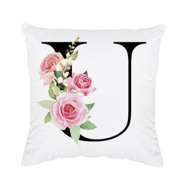 Imagem de Fronhas com inicial 45,7 x 45,7 cm - capa de almofada monograma, monograma U, capa de almofada com letra U, almofadas personalizadas presentes para mulheres, presentes iniciais em U para
