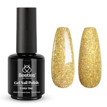 Imagem de Esmalte de gel dourado Beetles 15 ml champanhe dourado glitter cor chamativa esmalte de unhas UV LED lâmpada de unhas arte de unhas salão de manicure DIY presentes para casa para ela